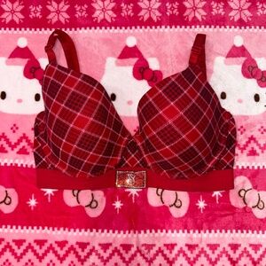 Victoria’s Secret Shine Patch Bra Red Plaid 32DDD